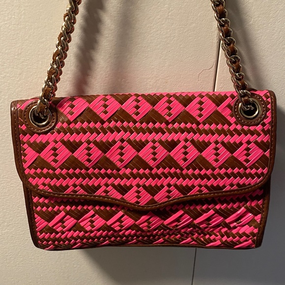 Rebecca Minkoff Swing Chain Shoulder Pink and Brown Leather Woven Bag - Picture 2 of 13